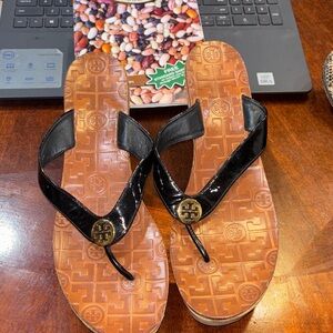 Tory Burch Black and Tan Flip Flops